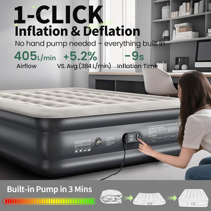 Air Mattress Queen with Built in Pump, Inflatable Mattress Blow up Mattress, 18" Colchones Inflables Foldable Air Bed for Guest & Home, Ideal for Camping, 700Lbs