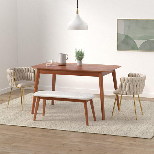 Modern Velvet Dining Chairs Hand Weaving Accent Chairs Living Room Chairs Upholstered Side Chair with Golden Metal Legs for Dining Room Kitchen Vanity Living Room (Ivory)