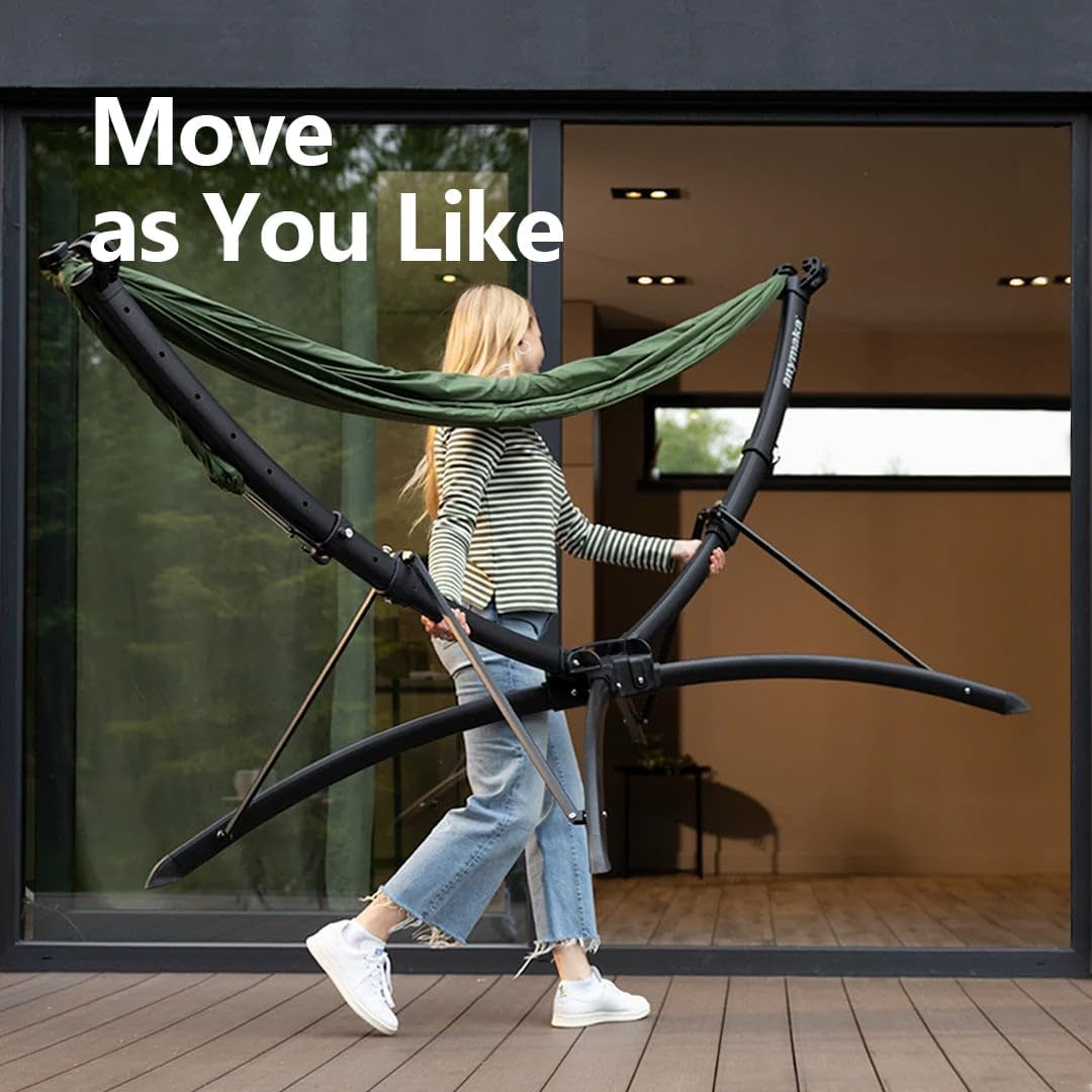 Set up in 3 Seconds Adjustable Portable Aluminum Alloy Hammock Stand for outside with Chair Mode & Lounge Mode up to 105''