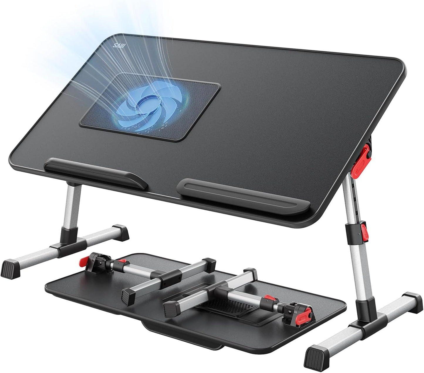 Laptop Desk for Bed with Cooling Fan,  Height & Angle Adjustable Laptop Stand for Bed, Lap Desk Tray Table, Lightweight Foldable Portable Computer Table for Couch Sofa Chair Floor Desk (Black)