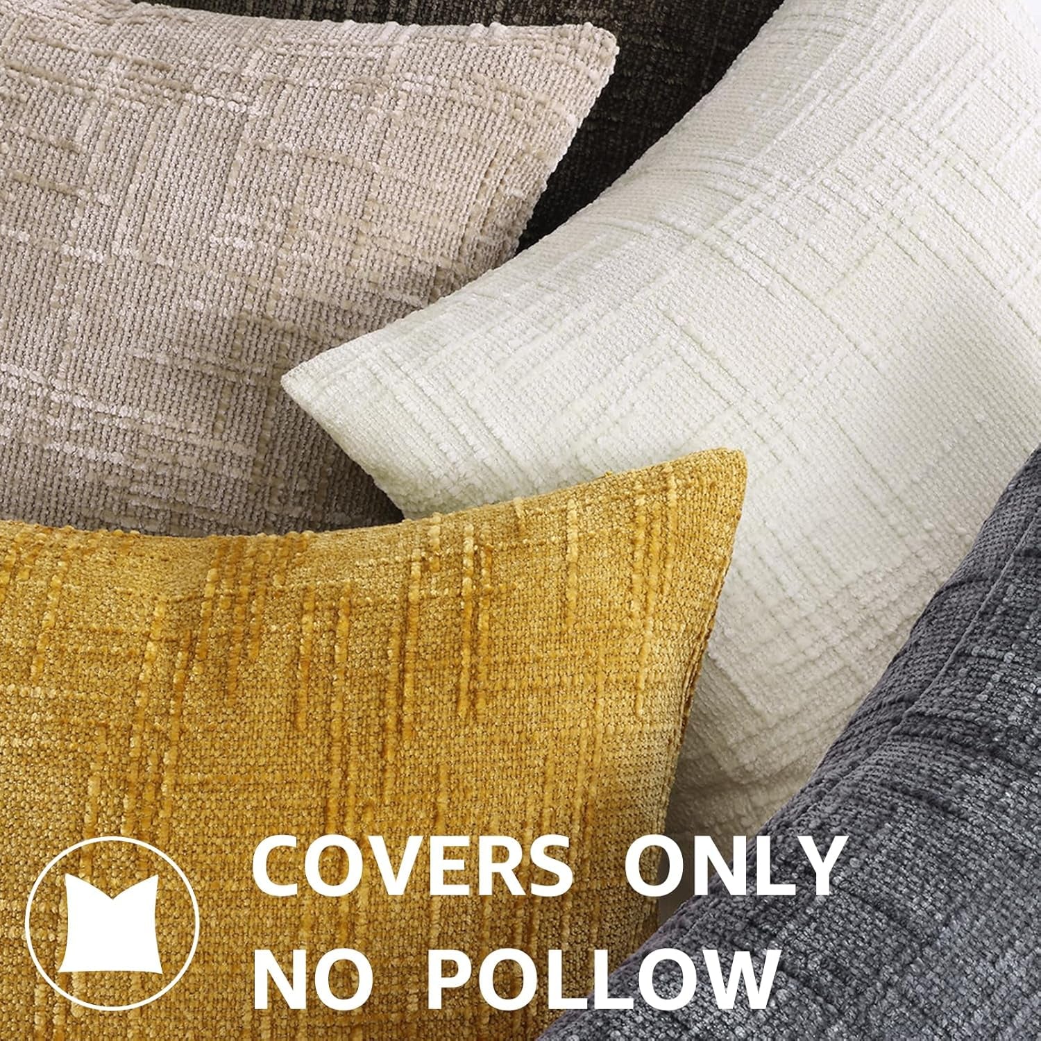 Christmas Cream White Chenille Throw Pillow Covers 18X18 Set of 2 Thick Textured Slubby Couch Pillow Covers Farmhouse Accent Modern Neutral Decorative Pillow Cases for Bed Sofa Living Room