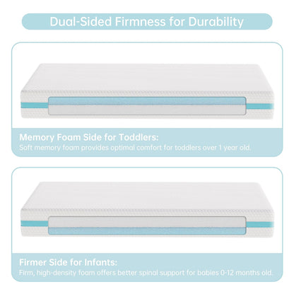 Crib Mattress, Dual-Sided Memory Foam Toddler Mattress with Breathable Washable Cover, Standard Size Baby Mattresses for Crib: 52 X 27.6 X 6 Inch