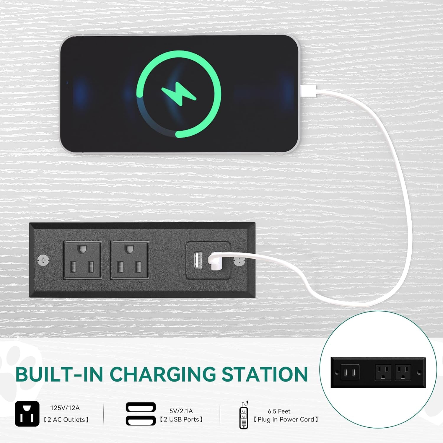 Dog Kennel Furniture with Dual USB Charger, Dog Crate End Table with Tray, Wooden Dog Crate Furniture with Cushion for Small Dogs, White