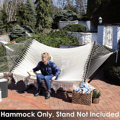 Sunnydaze Woven Double Hammock for outside with Crocheted Edges and Spreader Bars - 600-Pound Weight Capacity Outdoor Hammock for Trees