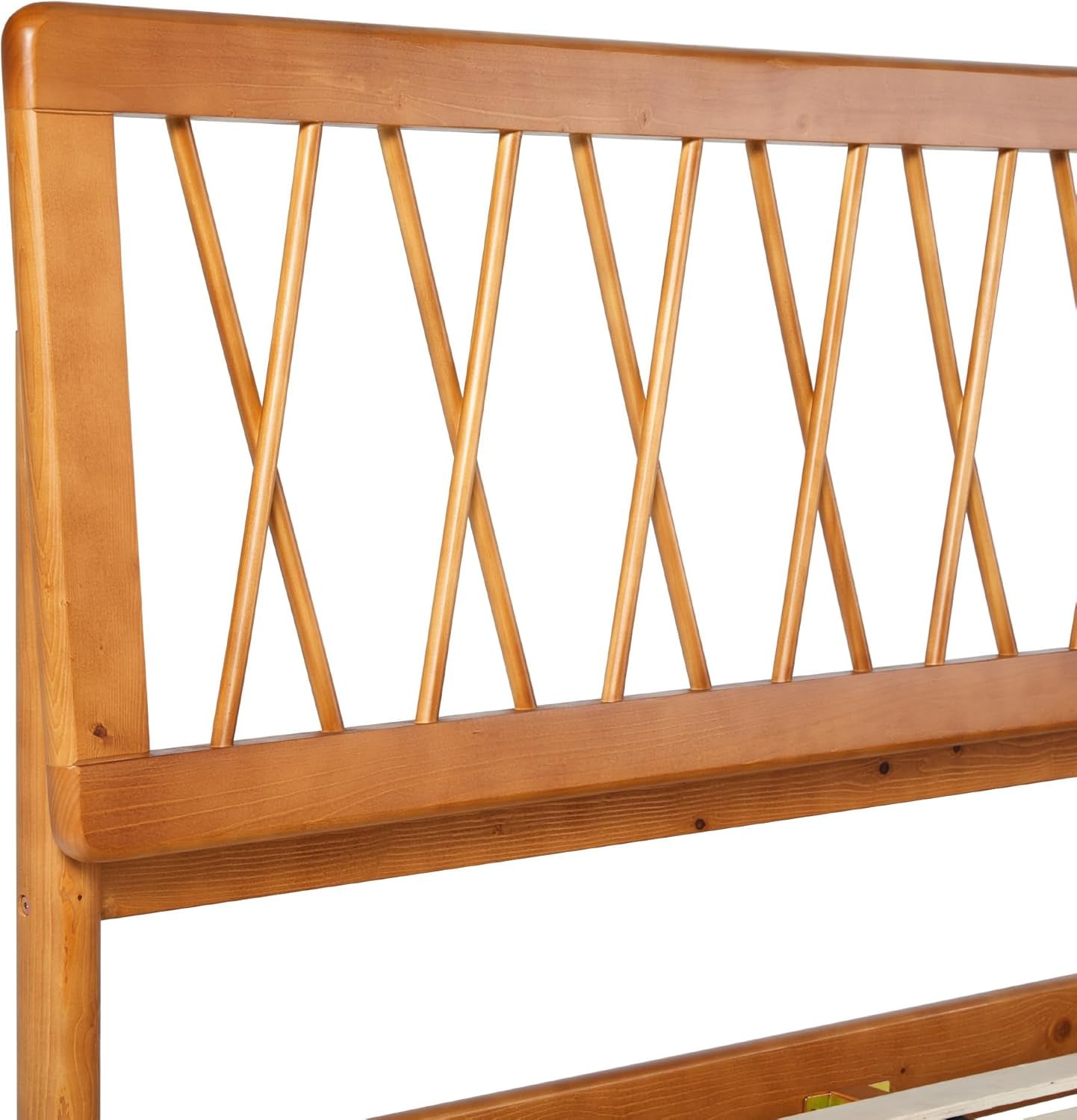 Queen Transitional Geometric X Pattern Headboard Solid Wood Bed, Queen Size, Caramel