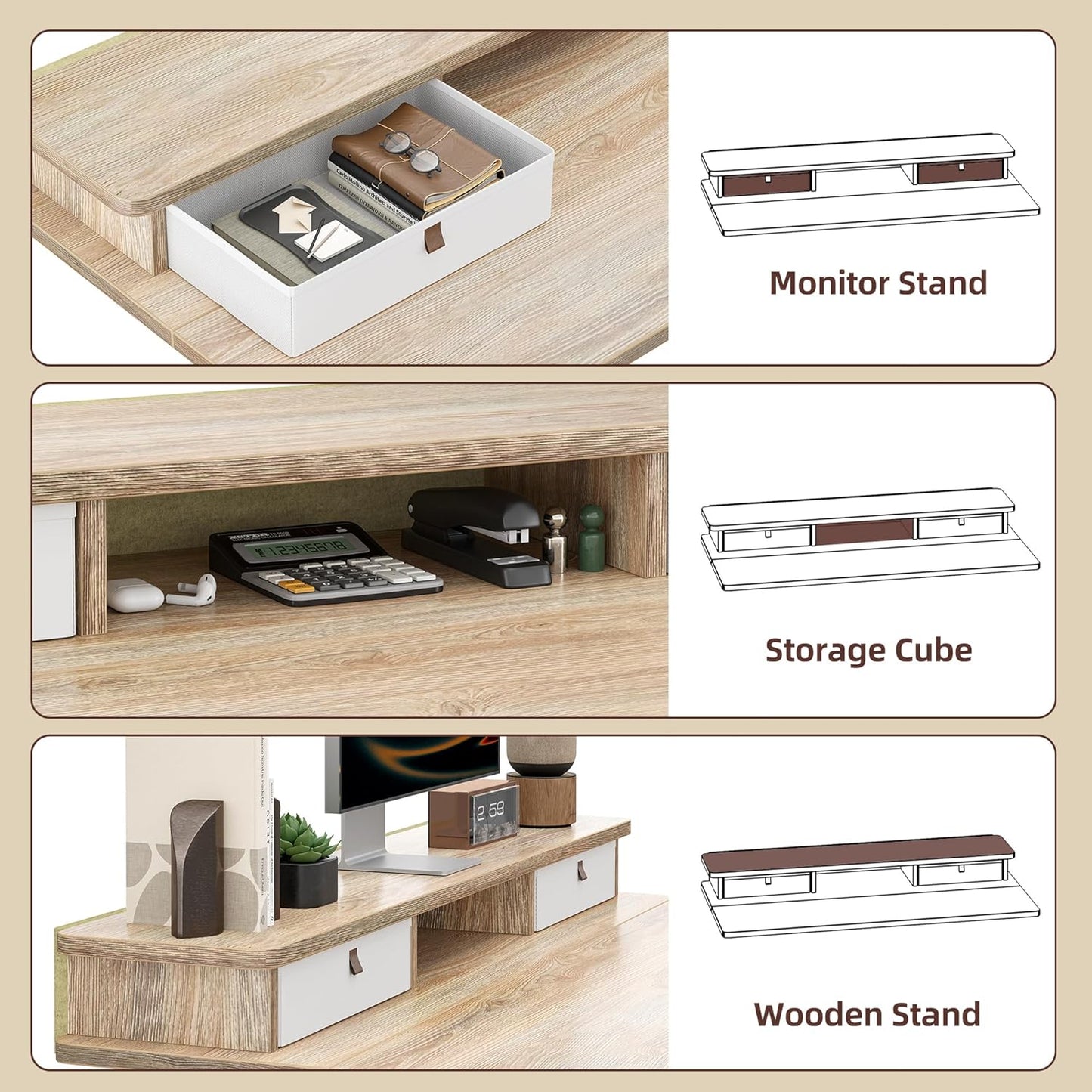 Standing Desk with Two Drawers, Stand up Standing Desk Adjustable Height, Electric Sit Stand Table with Storage Shelf and Splice Board, 48 * 24 Inch, Maple