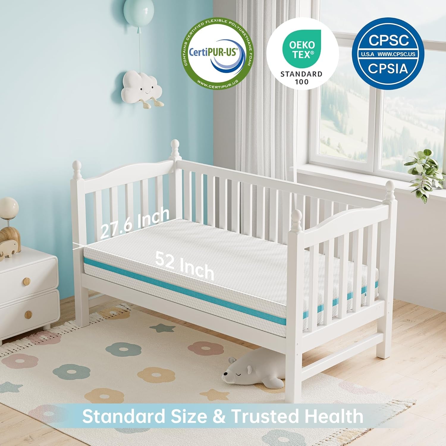 Crib Mattress, Dual-Sided Memory Foam Toddler Mattress with Breathable Washable Cover, Standard Size Baby Mattresses for Crib: 52 X 27.6 X 6 Inch