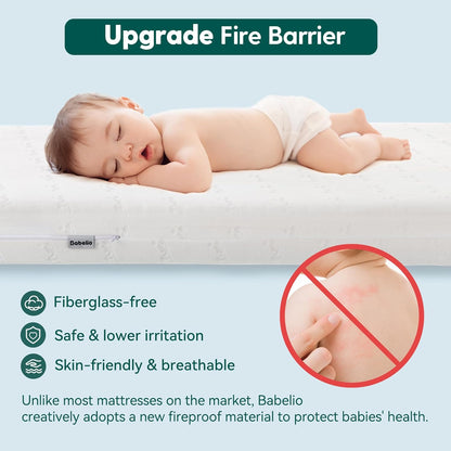 Breathable Crib Mattress, Dual-Sided, Memory Foam, Waterproof, Removable and Machine-Washable Cover, for Toddler and Baby 52" X 27.5"