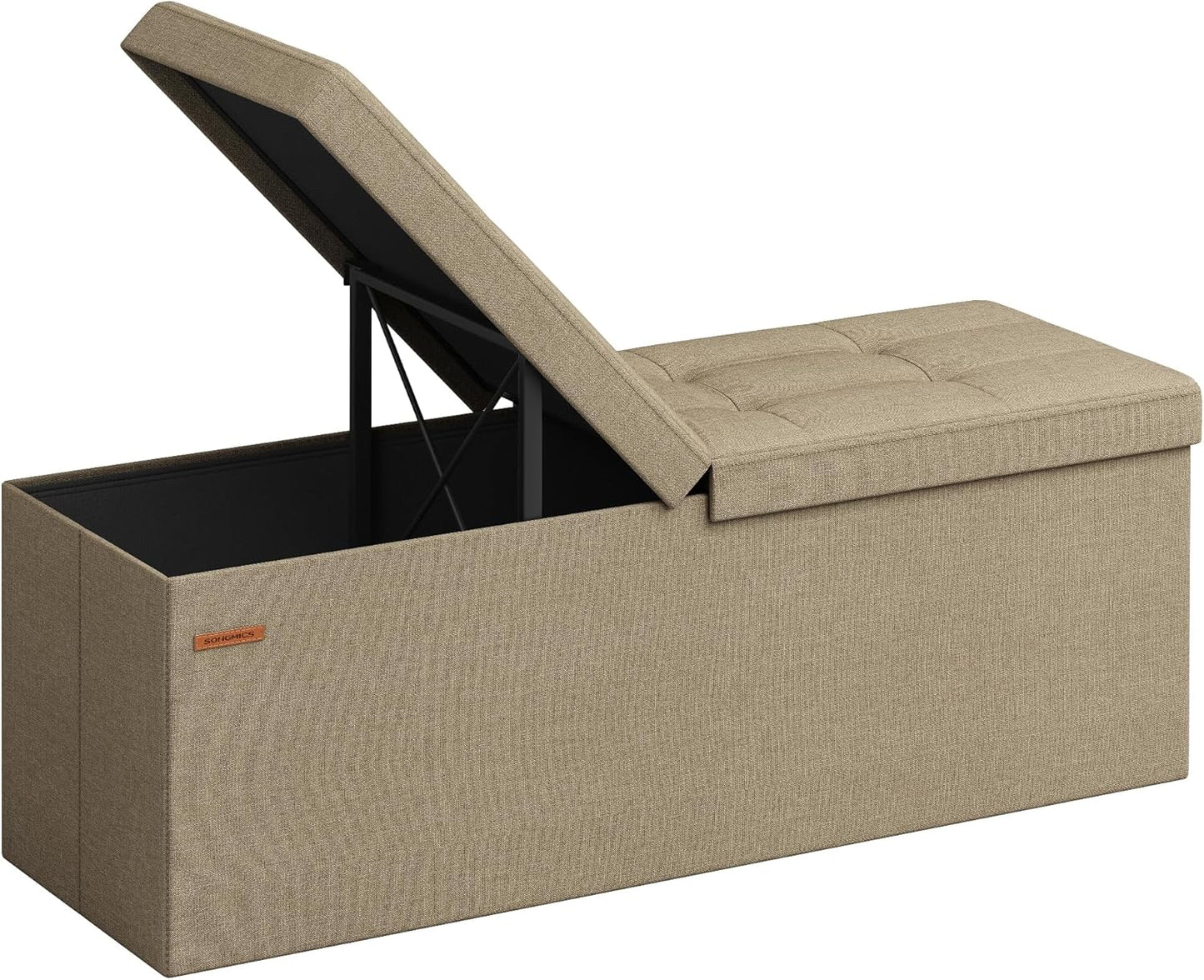 Mazie Collection - 43 Inches Storage Ottoman, Foldable Storage Bench with Flipping Lid, 660 Lb Load Capacity, for Entryway, Living Room, Bedroom, Midnight Blue ULSF076Q02
