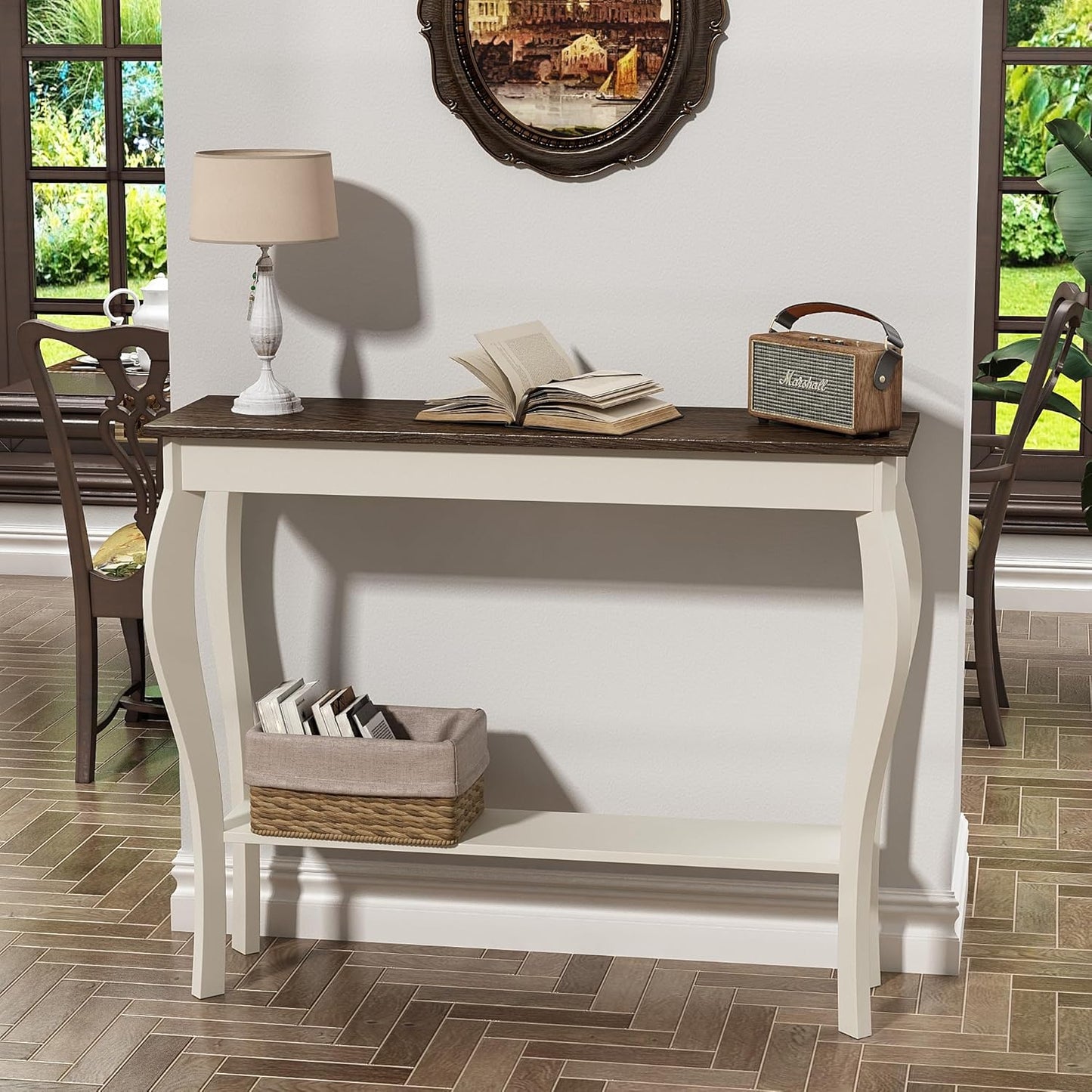 Narrow Farmhouse Console Table, Chic Accent Sofa Table, Entryway Table, Soft White