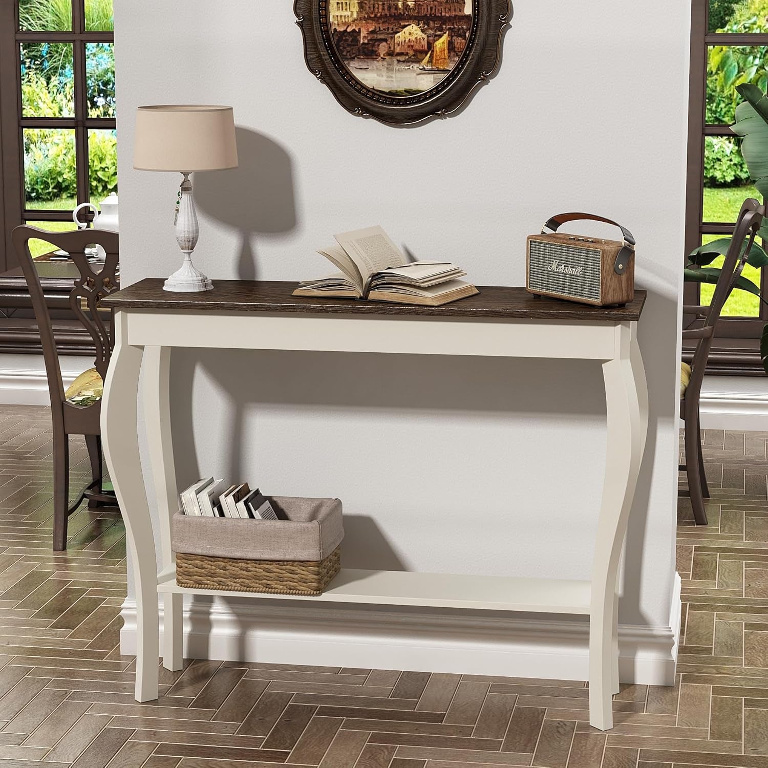 Narrow Farmhouse Console Table, Chic Accent Sofa Table, Entryway Table, Soft White