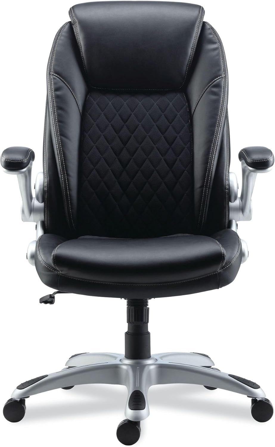 LEITHEN Bonded Leather MIDBACK Chair, Supports up to 275 LB, Black Seat/Back, Silver Base