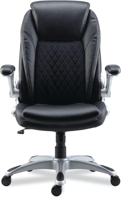 LEITHEN Bonded Leather MIDBACK Chair, Supports up to 275 LB, Black Seat/Back, Silver Base