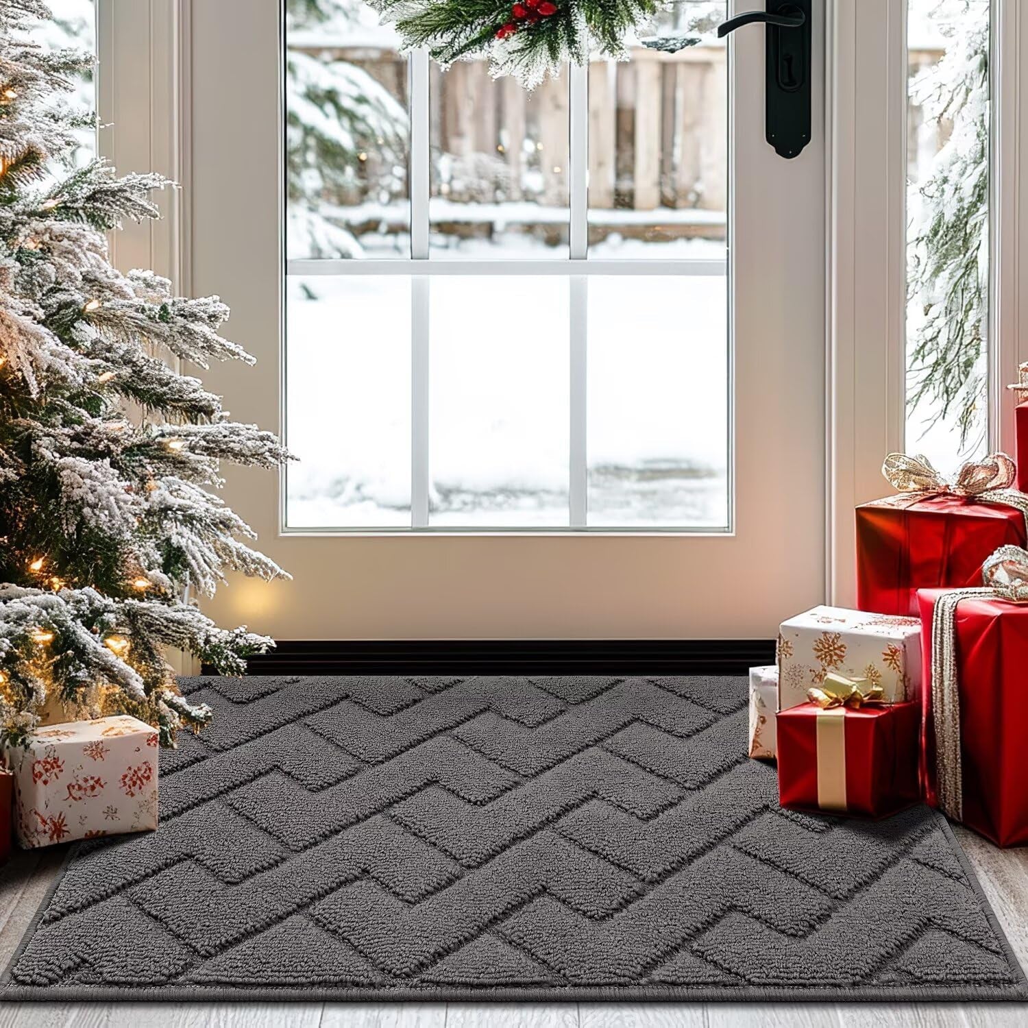 Dirt Trapper Indoor Doormat,20"X31.5" Welcome Door Mat,Non Slip Backing Washable Door Mats,Absorbent and Resistant Low-Profile Entrance inside Floor Mat for Front Back Door and Entryway (Grey)