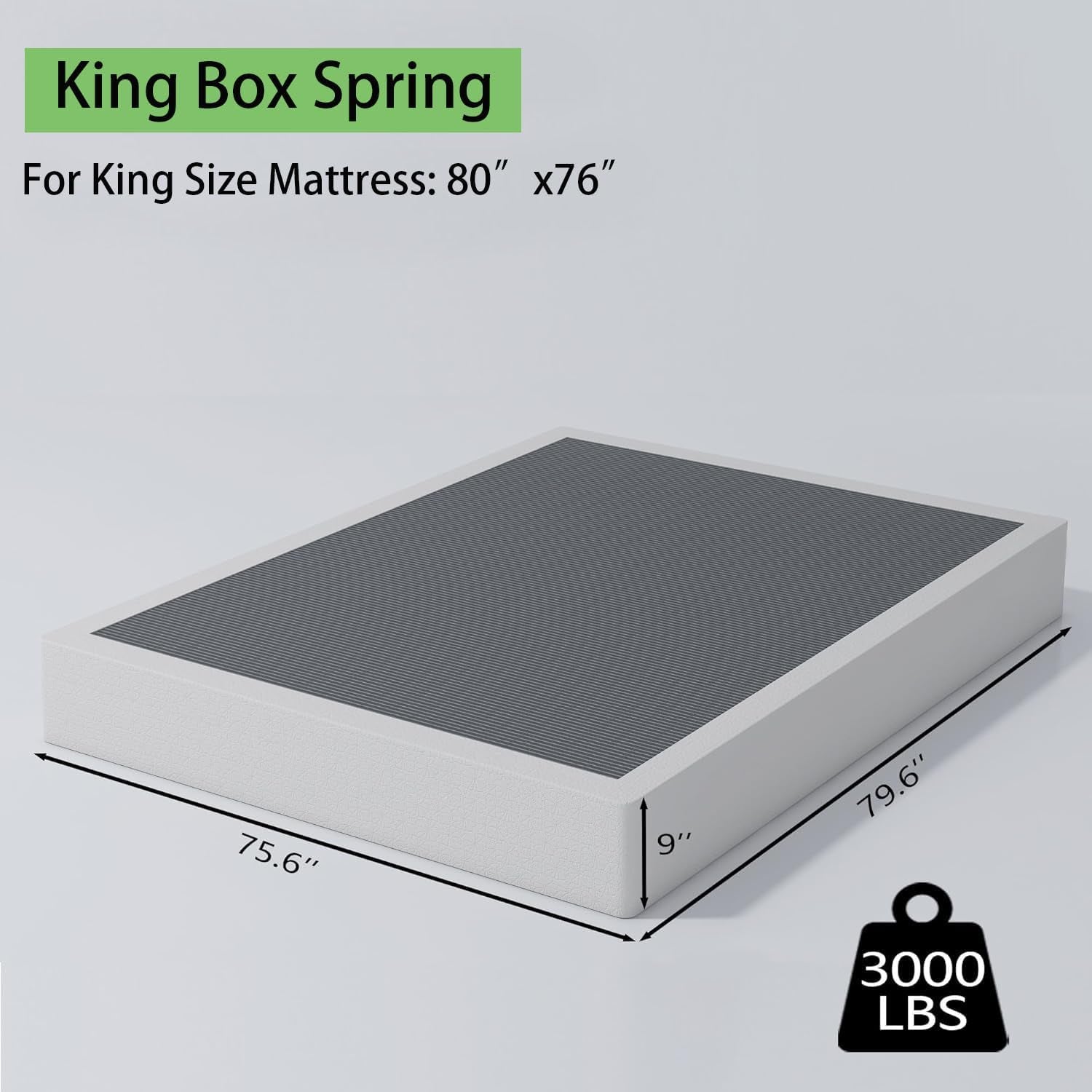 Box Springs King Size 9 Inch, Heavy Duty Metal Frame Mattress Foundation with Easy Clean Cover, Noise Free, Easy Assembly