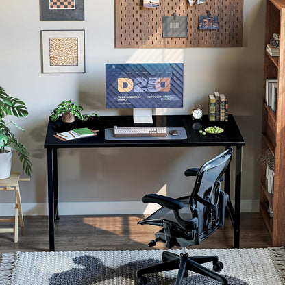 47 Inch Computer Desk, Home Office Desk Study Writing Kid Table, Simple PC Gaming Desk, Adjustable Feet, Black