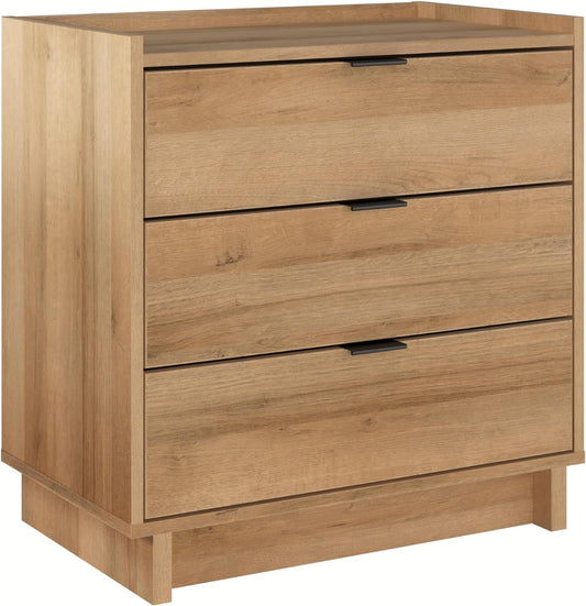 Simply Modern Nightstand Bedside Table, Natural Oak Nightstand for Bedroom, End Table with 3 Drawers 26.5" W X 26.75" H X 16" D