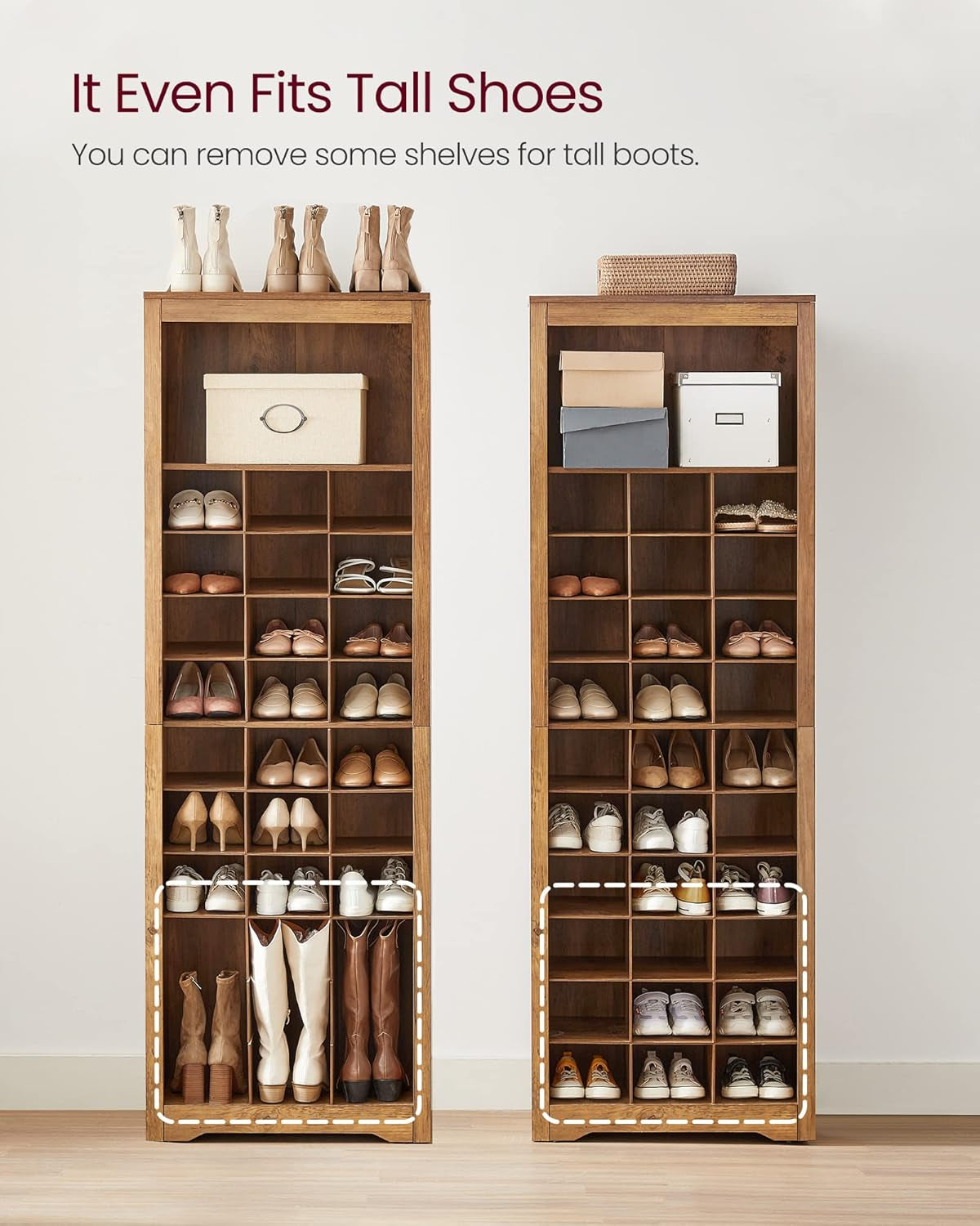 Shoe Storage Cabinet, 10 Tier Shoe Rack Organizer, Holds up to 30 Pairs of Shoes, for Entryway Bedroom, 12.6 X 24.8 X 73.6 Inches, Rustic Walnut ULBS273T41