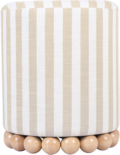 Dex Beige Striped Linen Ottoman
