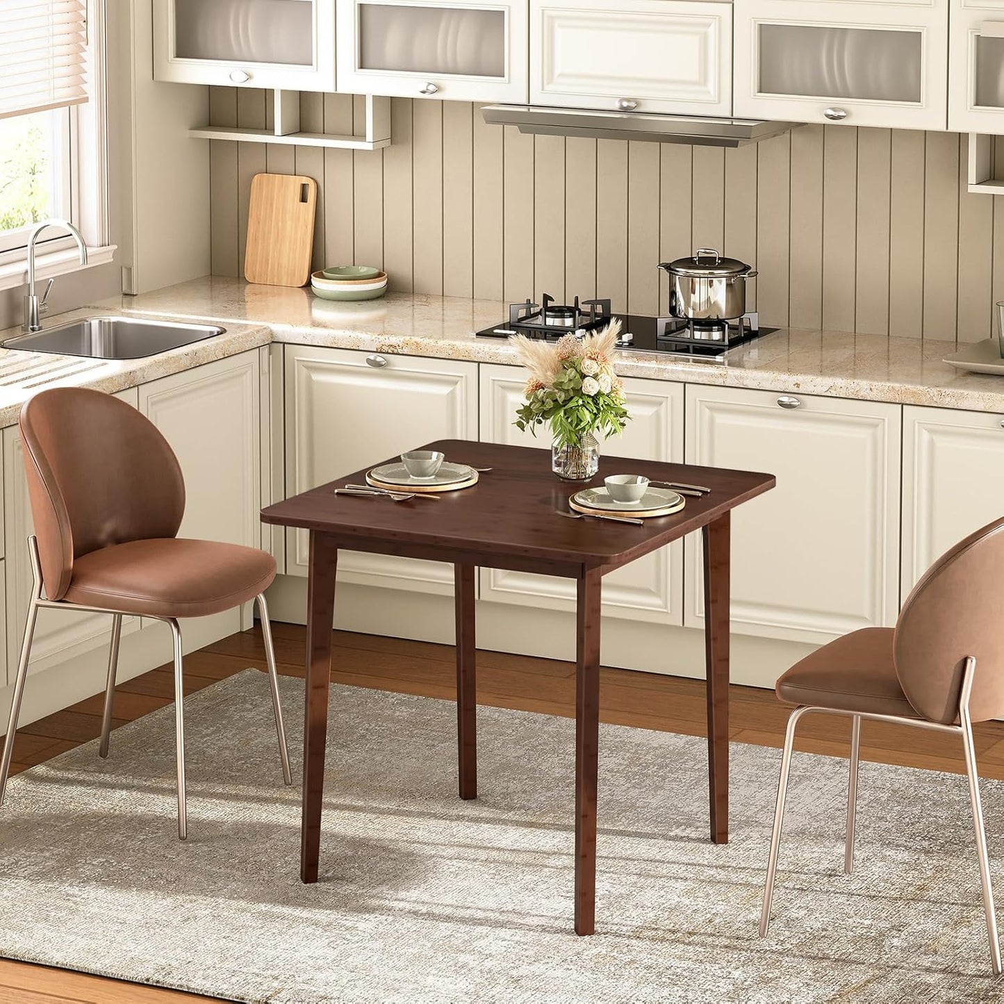 Bamboo Dining Table, Square Dining Table for 2, 27.6" Kitchen Table for Small Space, Writing Table, Easy to Assemble, for Dining Room, Living Room, Office, Kitchen, Apartment, Brown BR70CZ01