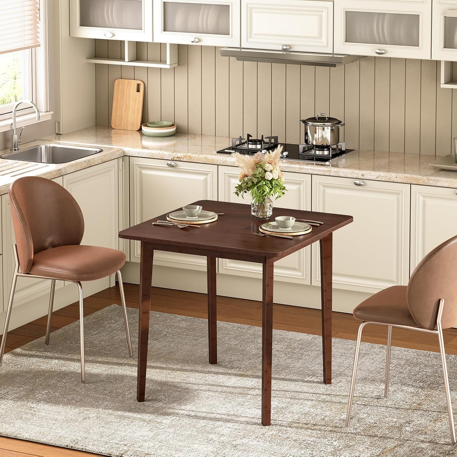 Bamboo Dining Table, Square Dining Table for 2, 27.6" Kitchen Table for Small Space, Writing Table, Easy to Assemble, for Dining Room, Living Room, Office, Kitchen, Apartment, Brown BR70CZ01