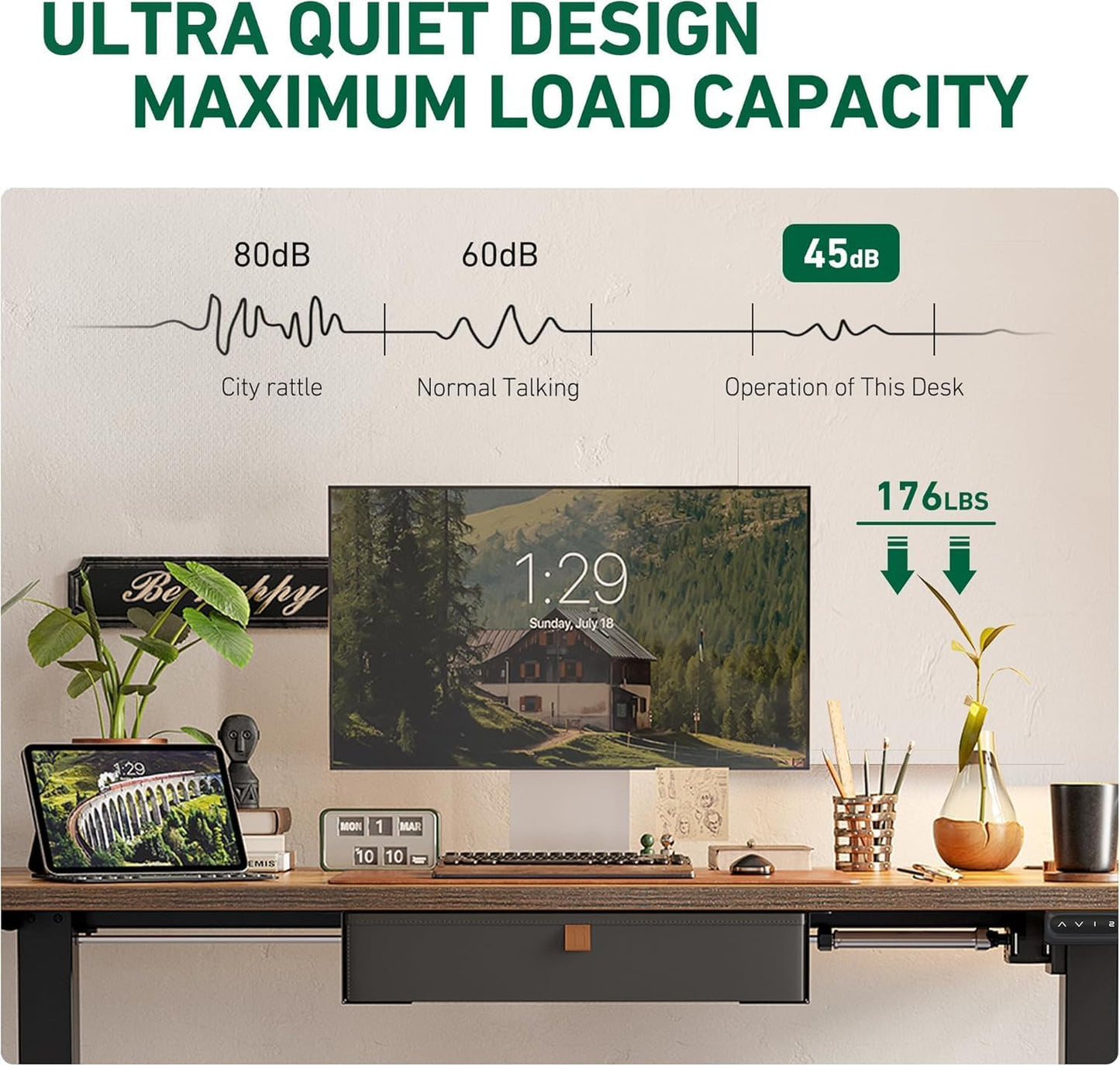 55 X 24 Inches Standing Desk with Drawer, Adjustable Height Electric Stand up Desk with Storage, Sit Stand Home Office Desk, Ergonomic Computer Desk, Rustic Brown Top