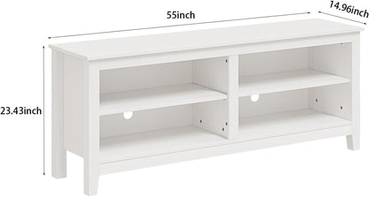 TV Stand, Classic 4 Cubby TV Stand for 60 Inch TV, Entertainment Center Media Television Stand for Living Room Bedroom (White, 55 Inch)