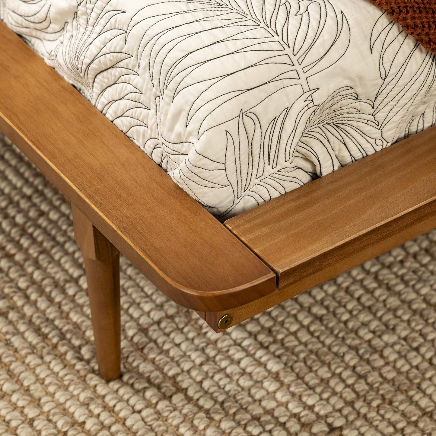 Mid Century Modern Solid Wood Spindle Platform Bed Headboard Footboard Bed Frame Bedroom, Twin, Caramel