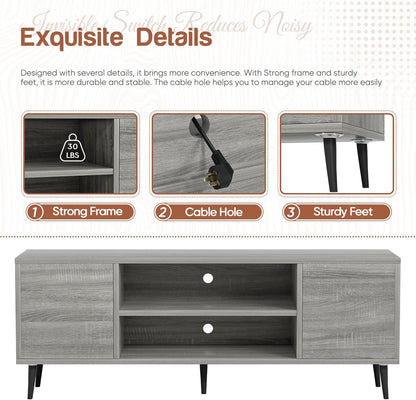 Modern TV Stand for 65" Television, Entertainment Center with Two Storage Cabinets, Retro Style Media Console for Living Room, Bedroom, Office, 58 Inch, Light Gray