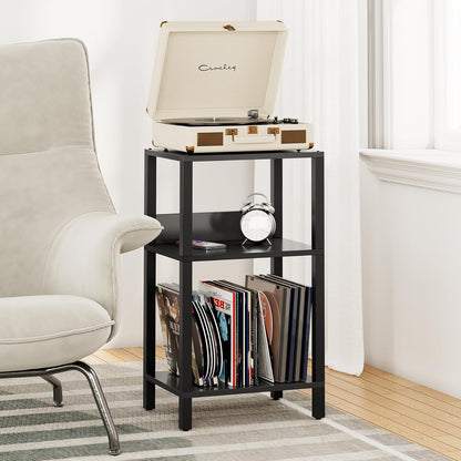Record Player Stand with Storage up to 100 Albums,Record Storage Table,3 Tier End Table,Side Table for Living Room, Bedroom, Black TB01BK075