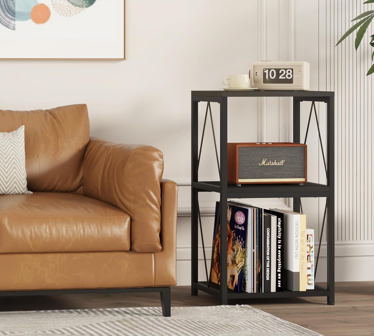 3-Tier Record Player Stand with Vinyl Record Storage, Turntable Stand Record Shelf Display Table for Album, Turntable Holder, End Table for Bedroom, Living Room, Black