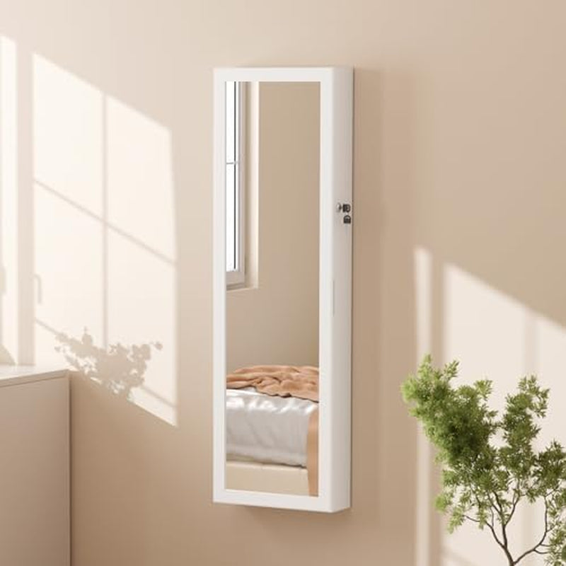 6 Leds Jewelry Cabinet Organizer, 47.2-Inch Jewelry Armoire with Full-Length Mirror, Wall or Door Mounted Jewelry Storage, Lockable Large Capacity Storage, White