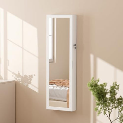 6 Leds Jewelry Cabinet Organizer, 47.2-Inch Jewelry Armoire with Full-Length Mirror, Wall or Door Mounted Jewelry Storage, Lockable Large Capacity Storage, White