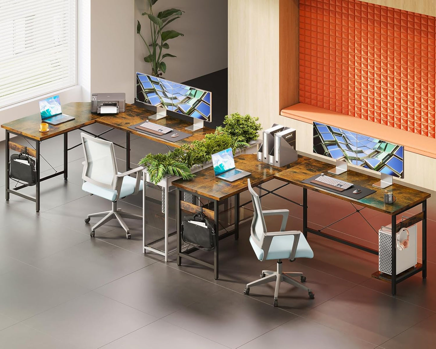 66" L Shaped Gaming Desk with Outlet, L Shaped Desk with CPU Stand, Corner Computer Desk, Home Office Desk, Writing Desk, Grey Oak