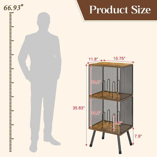 3-Tier Record Player Stand, Turntable Stand with Storage up to 200 Albums, Corner Vinyl Record Holder with Adjustable Divider, Mid-Century Record Table Vinyl Storage for Bedroom Living Room