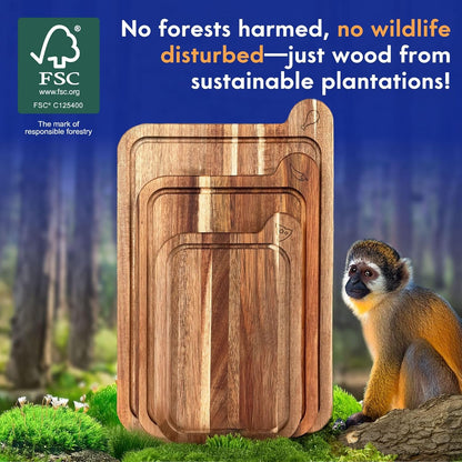 Non Toxic Cutting Boards - Cutting Board Set Free of Mineral Oil, Made of FSC Acacia Wood - Cutting Boards for Kitchen - Includes 3 Chopping Boards. by