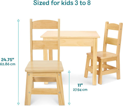 Solid Wood Kids Table and Chairs (2), Premium Quality Wooden Toddler Table and Chair Set for Kids Playroom Furniture & Montessori Classroom Furniture for Boys & Girls Ages 3+