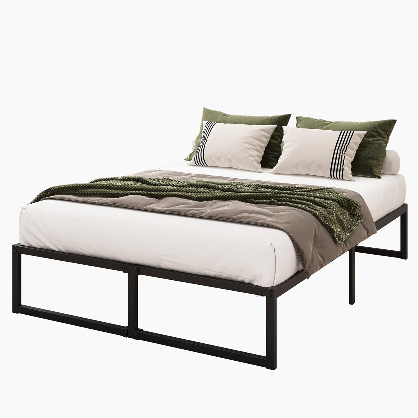 14 Inch Queen Bed Frame Heavy Duty Steel Slat Support Metal Platform Bed Frame Queen Size No Box Spring Needed, Easy Assembly, Black
