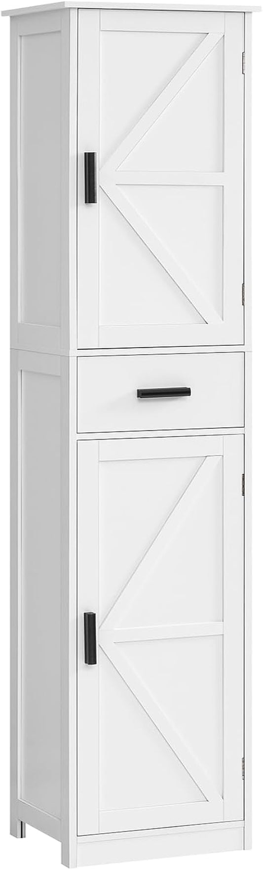 Tall Bathroom Cabinet, Storage Cabinet with 6 Shelves & Drawer, Bathroom Storage Cabinet with Adjustable Shelves, Tall Cabinet for Living Room, Home Office, White