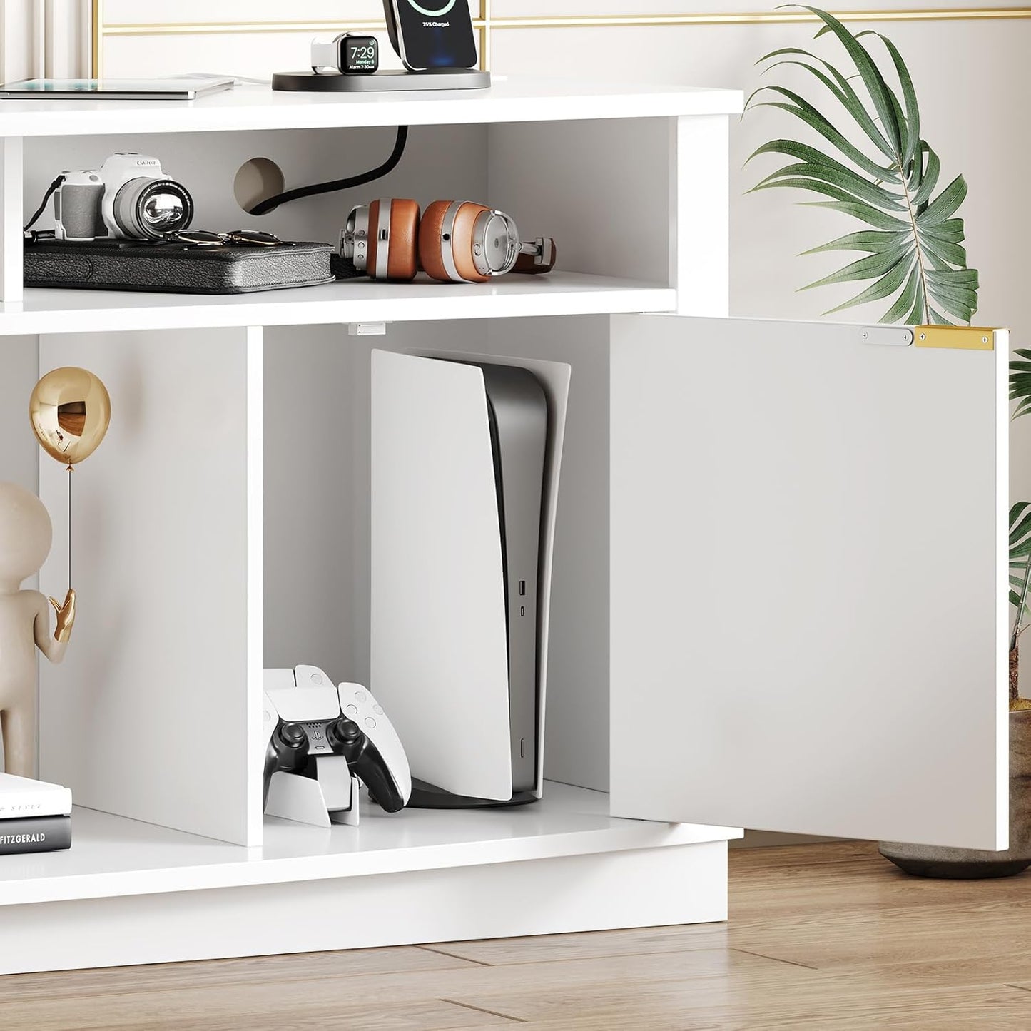 LED TV Stand for 80 Inch TV, Entertainment Center with Power Outlets, Modern TV Console Gaming Media Television Stands with Storage for Living Room, Bedroom, Gaming Room, 70 Inch, White