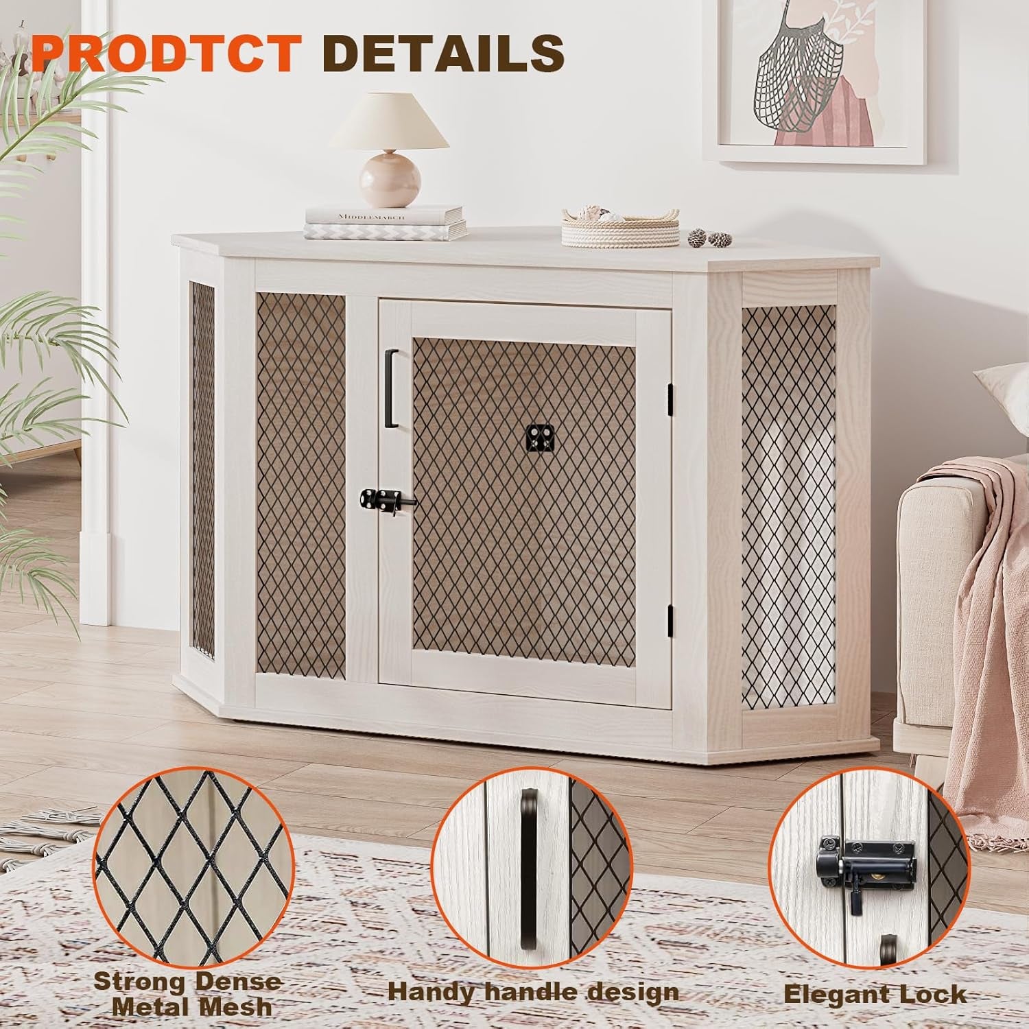 Corner Dog Crate Furniture,52 Inch Decorative Pet Crate with Metal Mesh,Wooden Dog Kennel Indoor Use for Small Medium Dogs,Dog House TV Stand,Perfect for Limited Room,Brown