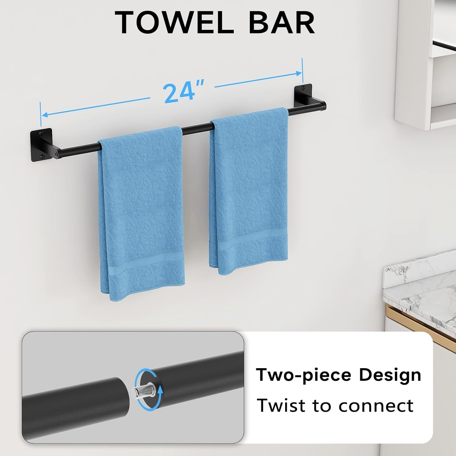 Matte Black Bathroom Accessories Set,  4 Pieces Bathroom Hardware Set, 24 Inch Towel Bar, Towel Racks for Bathroom, Robe Towel Hooks, Toilet Paper Holder Wall Mounted