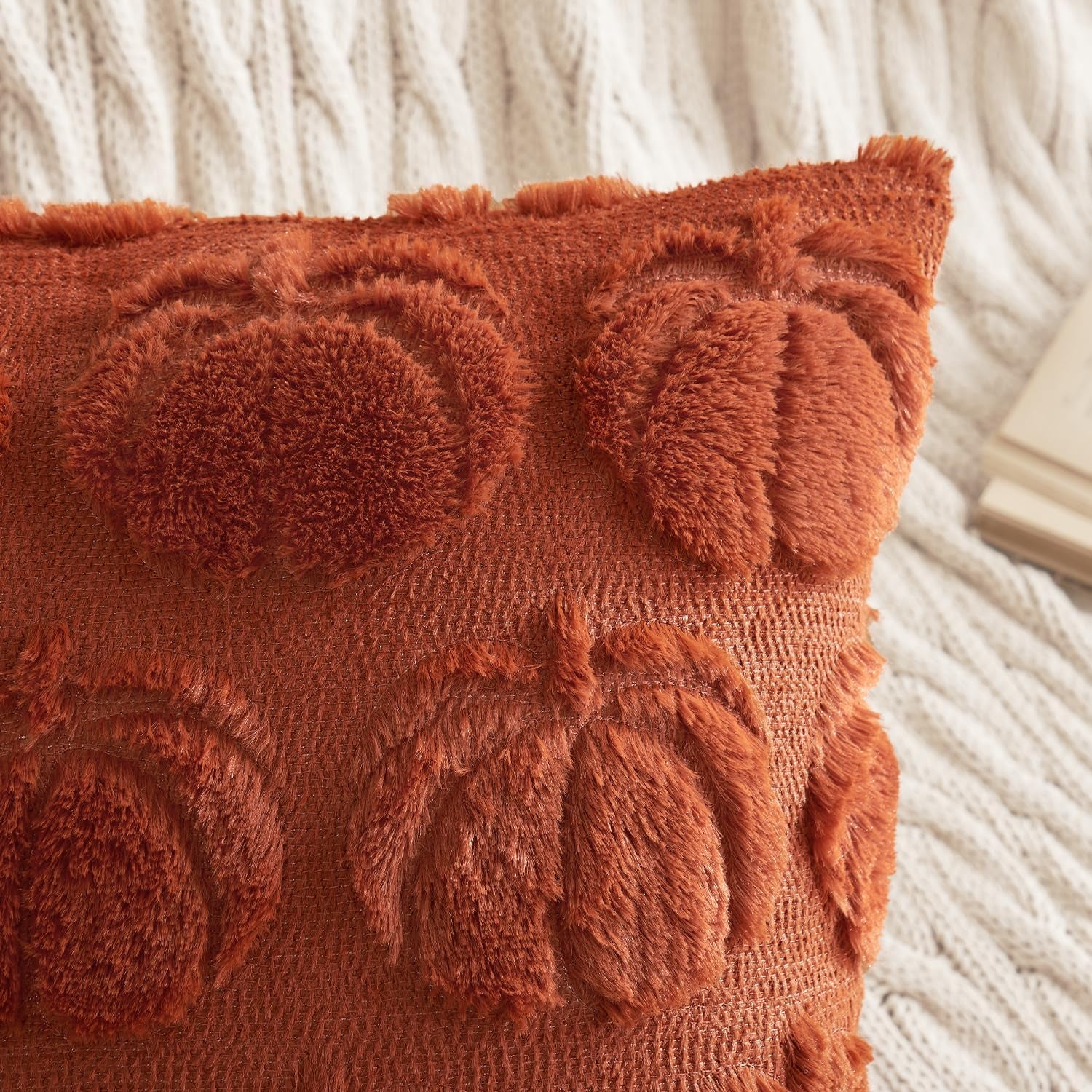 Fall Throw Pillow Covers 20X20 Set of 2 Autumn Decorations Rust Pumpkin Accent Pillowcase for Outdoor Porch Sofa Couch Bed Living Room Plush Faux Fur Halloween Farmhouse Home Decor