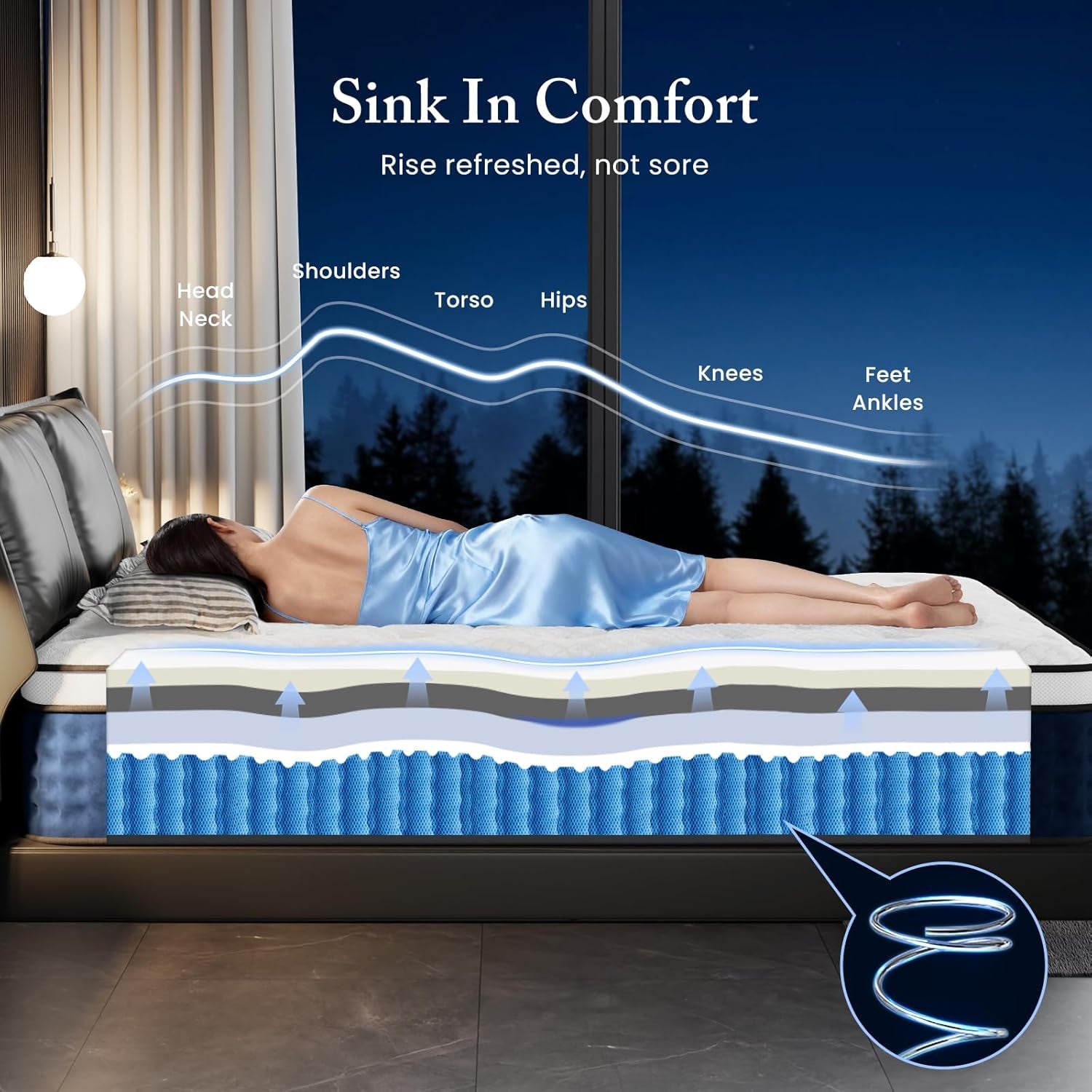King Size Mattress, 14 Inch Hybrid King Mattress in a Box with Gel Memory Foam [New Version], Individually Pocket Coils Springs, Pressure Relief Motion Isolation, Edge Support, Medium Firm