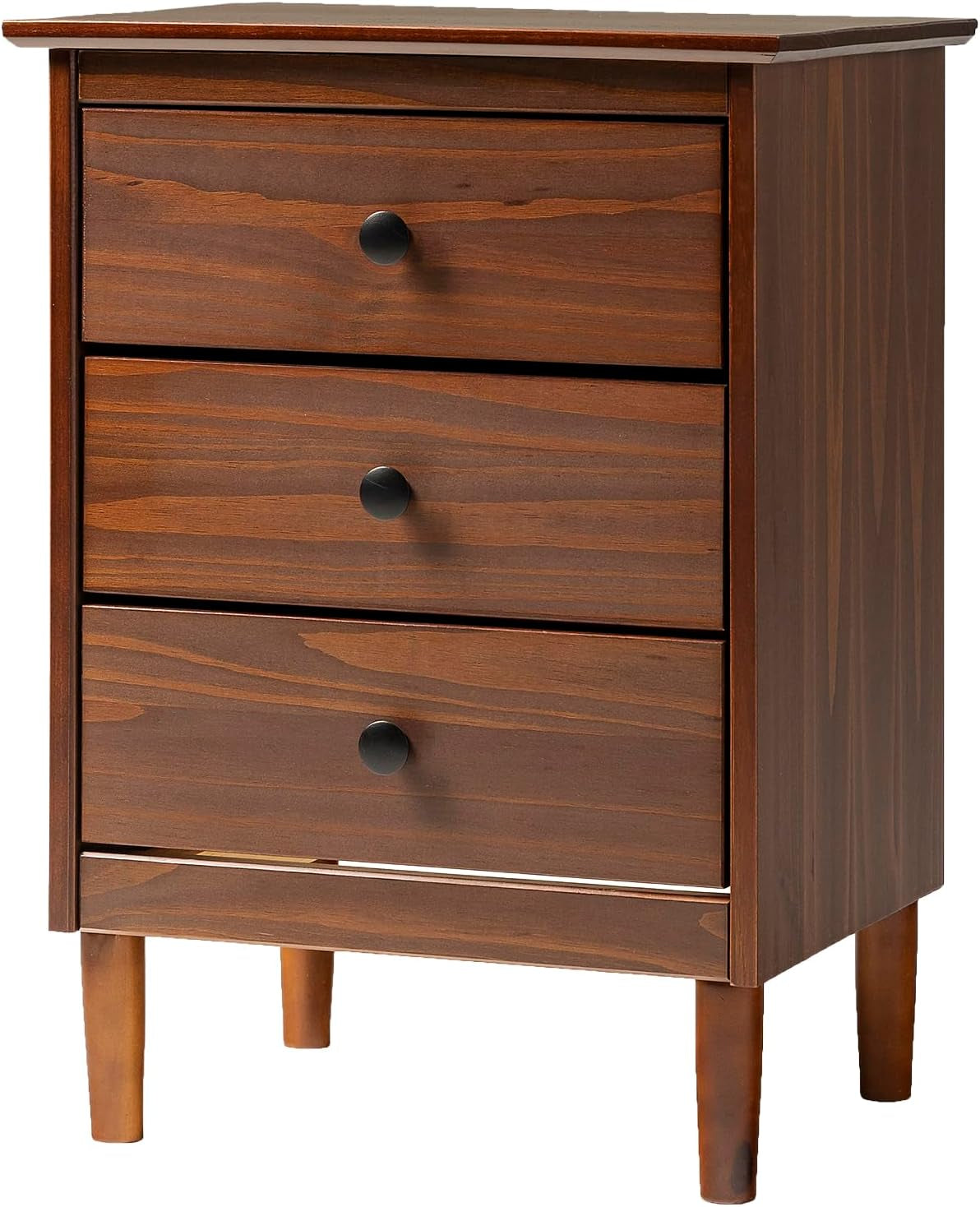 Traditional Wood 3 Drawer Nightstand Side Table Bedroom Storage Drawer and Shelf Bedside End Table, 18 Inch, Walnut