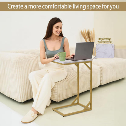 C-Shaped End Table, Sturdy Side Table for Couch Sofa Bedside Small Space,C Snack Table TV Tray Record Player Stand Small Tables for Living Room Bedroom,Easy to Assemble,Gold