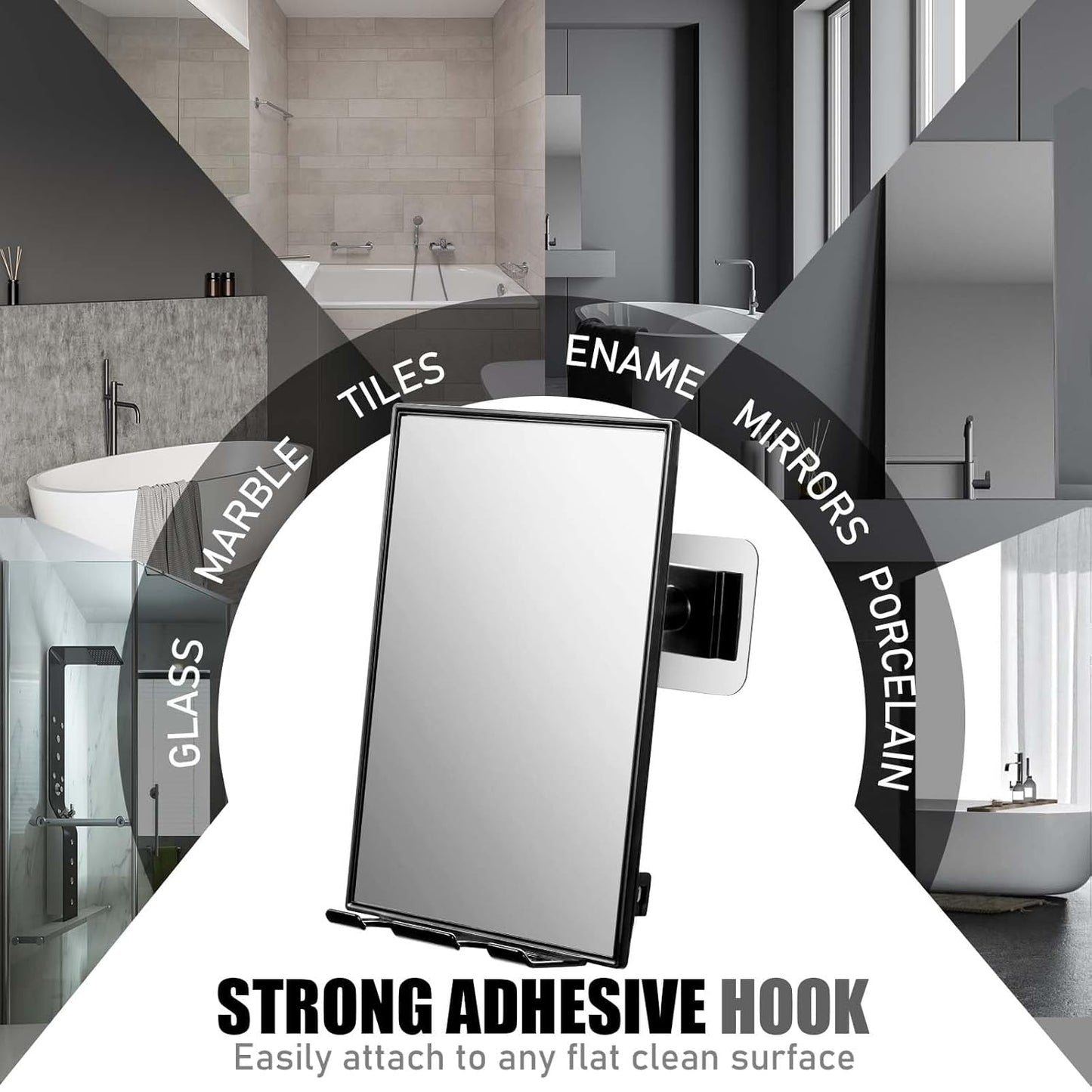 Shower Mirror for Shaving with 2 Replaceable Adhesive - Two Razor Holder, 360°Rotation Adjustable Shaving Mirror with a Squeegee, Bathroom Razor Holder(Not Fogless)