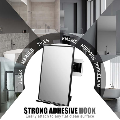 Shower Mirror for Shaving with 2 Replaceable Adhesive - Two Razor Holder, 360°Rotation Adjustable Shaving Mirror with a Squeegee, Bathroom Razor Holder(Not Fogless)