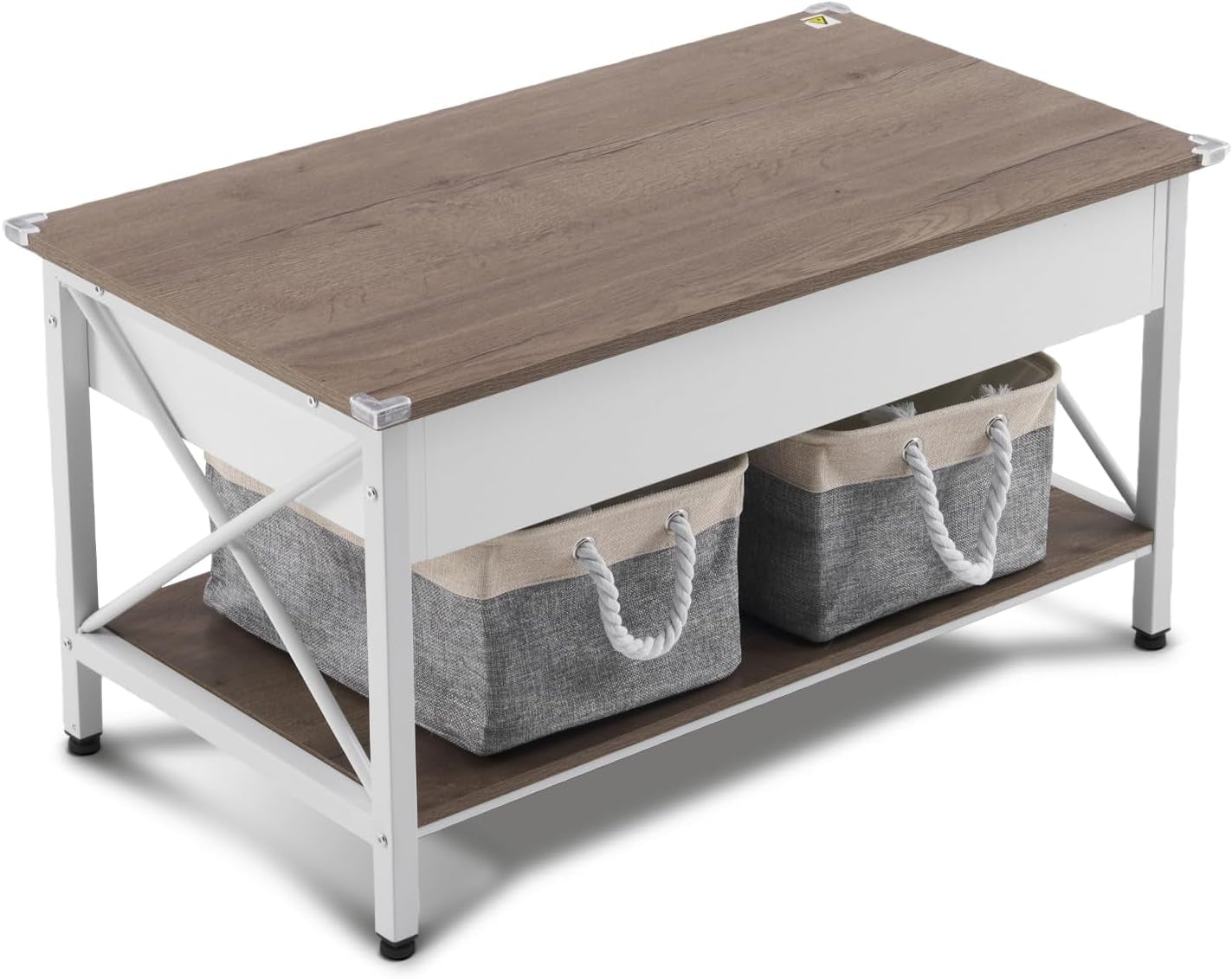 36" Lift Top Coffee Table with Free Cloth Storage Bins, White Walnut Framhouse Coffee Tables for Living Room, Small Modern Coffee Table for Small Space in Minimalistic Style, Dark Walnut