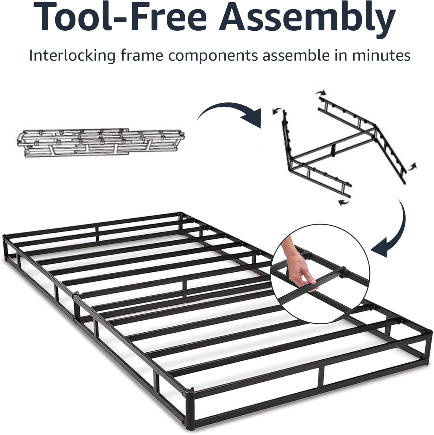 Smart Box Spring Bed Base, 9-Inch Height Mattress Foundation, Tool-Free Easy Assembly, Strong Support, Queen, 79"L X 59.5"W X 9"H, White